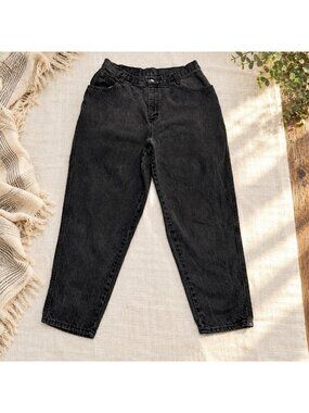 Vintage Gitano Black Denim High-Rise Jeans Womens Size 6 Petite Tapered 31x27.5